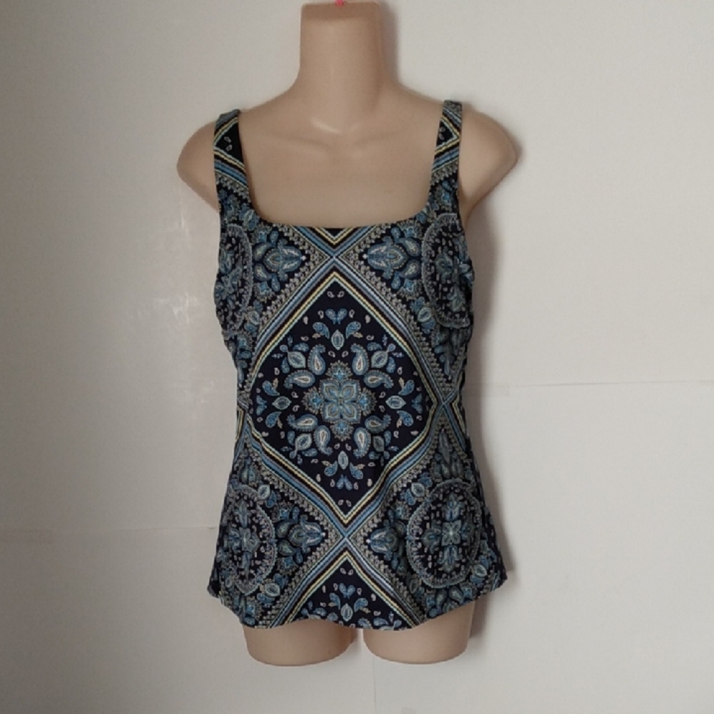 Lands  End Blue Green Boho Underwire Tank Swim top
